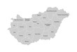 Vector isolated illustration of simplified administrative map of Hungary. Borders and names of the provinces (regions). Grey silhouettes. White outline