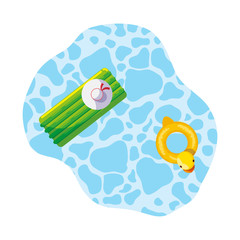 Poster - summer floats pad and duck floating in pool