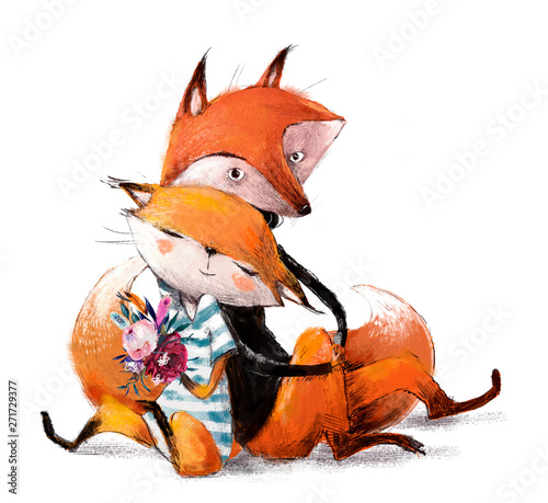 Fototapeta na szkło cute lovely couple of foxes