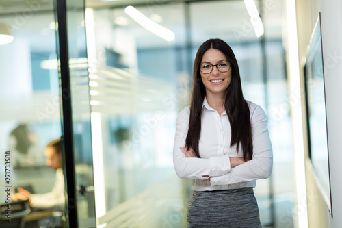 Cuadros en Lienzo Portrait of successful beautiful businesswoman in office