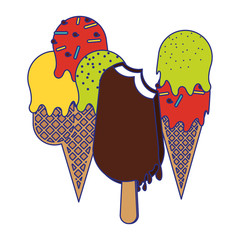 Sticker - Ice cream cones and chocolate popsicle