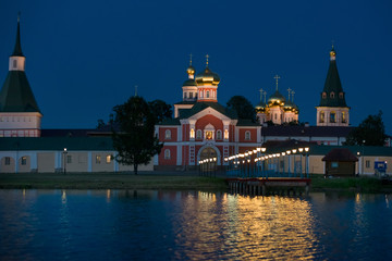 Valdai Iversky Svyatoozersky Virgin Monastery for Men. Selvitsky Island, Valdai Lake. Summer night