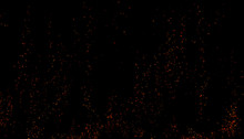 Burning Red Hot Sparks Rise From Large Fire In The Night Sky. Beautiful Abstract Background On The Theme Of Fire, Light And Life. Fiery Orange Glowing Flying Away Particles Over Black Background