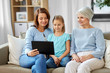 © Syda Productions - family, generation and technology concept - happy mother, daughter and grandmother with tablet computer at home