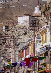 Market of leh ladakh have flag of montra