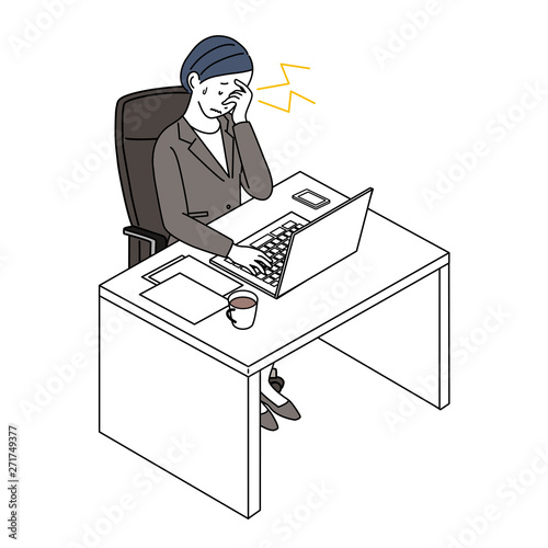プ疲れ目 頭痛 ビジネスウーマン イラスト Stock Vector Adobe Stock