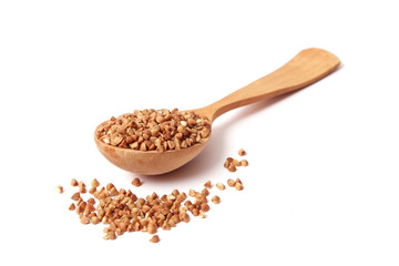  raw buckwheat isolated on white.