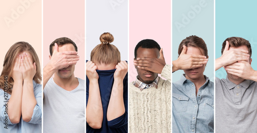 Fotografía Men and women hiding face, wanting to stay anonym