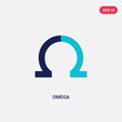 two color omega vector icon from greece concept. isolated blue omega vector sign symbol can be use for web, mobile and logo. eps 10