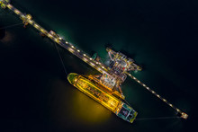 Night Shot Oil Tanker Shipping Loading In Oil Station Import And Export  Logistics Transportation Business Top View