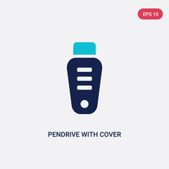 Poster - two color pendrive with cover vector icon from hardware concept. isolated blue pendrive with cover v