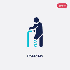 two color broken leg vector icon from humans concept. isolated blue broken leg vector sign symbol can be use for web, mobile and logo. eps 10