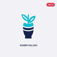 two color kumbh kalash vector icon from india concept. isolated blue kumbh kalash vector sign symbol