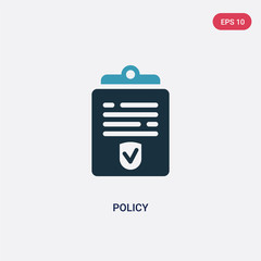 two color policy vector icon from law and justice concept. isolated blue policy vector sign symbol can be use for web, mobile and logo. eps 10