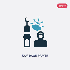 two color fajr dawn prayer vector icon from religion-2 concept. isolated blue fajr dawn prayer vector sign symbol can be use for web, mobile and logo. eps 10