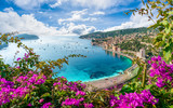Aerial view of French Riviera coast with medieval town Villefranche sur Mer, Nice region, France
