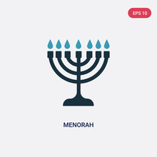 Two Color Menorah Vector Icon From Religion Concept. Isolated Blue Menorah Vector Sign Symbol Can Be Use For Web, Mobile And Logo. Eps 10