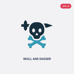 two color skull and dagger vector icon from shapes concept. isolated blue skull and dagger vector sign symbol can be use for web, mobile and logo. eps 10