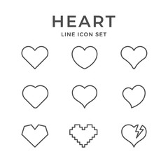 Set line icons of heart and love concept