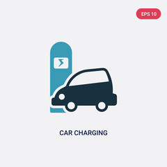 two color car charging vector icon from transport concept. isolated blue car charging vector sign symbol can be use for web, mobile and logo. eps 10