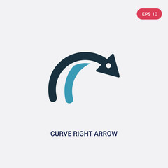 Wall Mural - two color curve right arrow vector icon from user interface concept. isolated blue curve right arrow vector sign symbol can be use for web, mobile and logo. eps 10