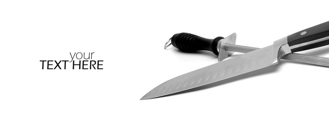 Kitchen knife isolated on the white with copy space