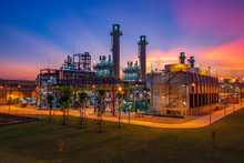 Electric Plant Turbine Generator In The Power Supply Plant In The Industry Area During Twilight Time
