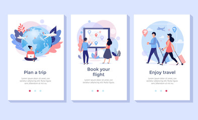 book your flight online illustration set, perfect for banner, mobile app, landing page