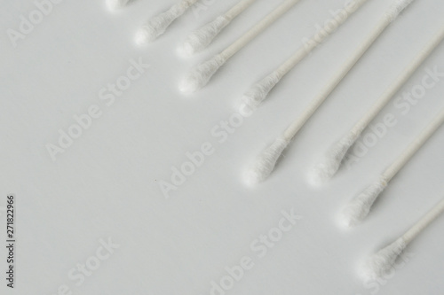 Q Tip Or Cotton Bud Swab Top View On White Background With