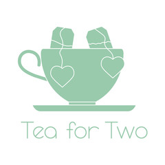 Greeting card with tea for two. Valentine's Day