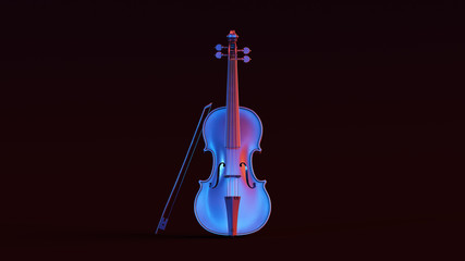 Wall Mural - silver violin with red blue moody 80s lighting front 3d illustration 3d render