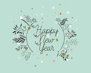 Sticker - happy new year calligraphy card with leafs crown