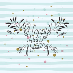 Sticker - happy new year calligraphy card with leafs crown