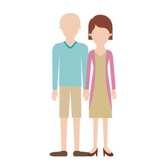 Wall Mural - faceless couple colorful silhouette and him with t-shirt long sleeve and short pants and shoes with high fade haircut and her with blouse and jacket and skirt and heel shoes with short hair