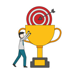 Sticker - businessman with trophy and target