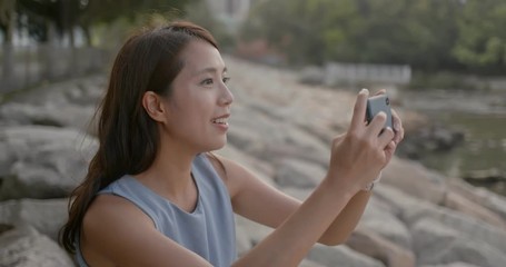 Sticker - Woman take photo on cellphone at outdoor