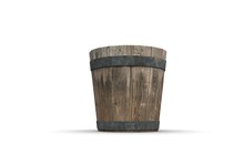 Wood Bucket Isolated On White 3D Rendering
