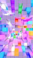 Fototapete - 3D rendering vertical abstract background color light cubes