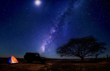 Wall Mural - milky way galaxy, above the dam,long exposure photograph, with grain.image contain certain grain or 