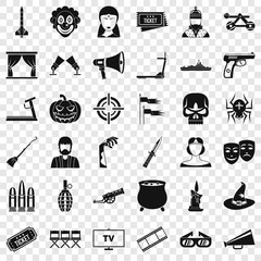 Poster - Film screen icons set. Simple style of 36 film screen vector icons for web for any design