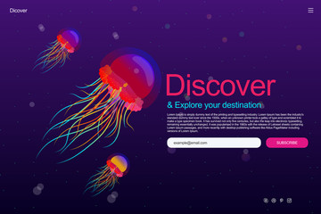 Wall Mural - Jellyfish in the deep ocean background