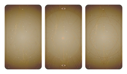 Wall Mural - Vector set of three vintage backgrounds with geometric symbols and frames. Abstract geometric symbols and sacred mystic signs drawn in lines.