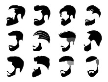 Men's Beard And Hair Style Icon Set For Barber And Hair Cut Logo And Men Fashion Style - Vector.