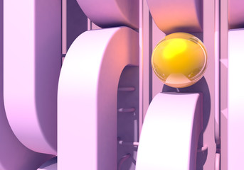 Poster - Abstract background with pink square pipes and shiny golden balls