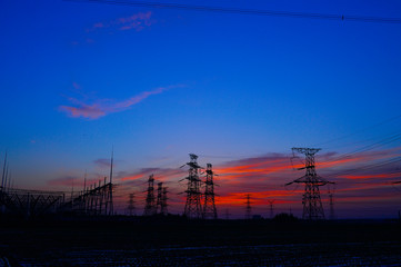 The power supply facilities of contour in the evening