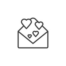 Love Letter Line Icon. Linear Style Sign For Mobile Concept And Web Design. Open Envelope With Hearts Outline Vector Icon. Happy Valentine's Day Message Symbol, Logo Illustration. Vector Graphics