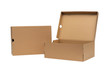 © pookpiik - Brown cardboard shoes box with lid for shoe or sneaker product packaging mockup, isolated on white with clipping path.