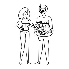 Sticker - young couple with float and equipment diving