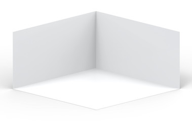 Wall Mural - 3d rendering. Empty gray cube boxes corner room wall with clipping path on white background.