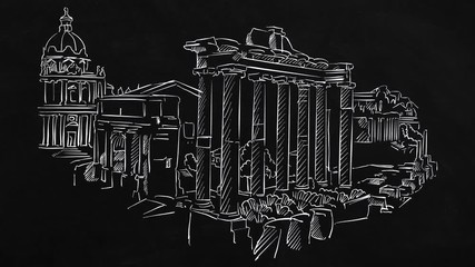 Wall Mural - Rome Forum romanum - self-drawing lines on blackboard